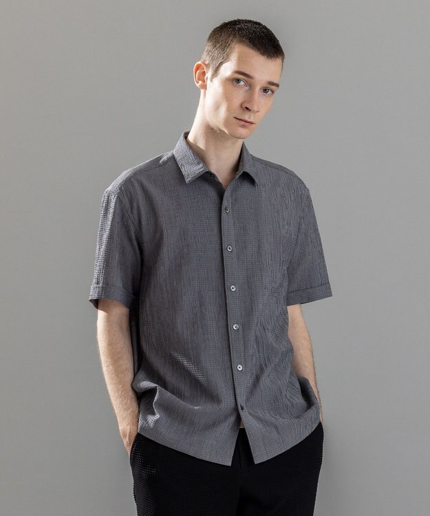 JOSEPH HOMME 新素材【通気性/ストレッチ】トリコサッカーストレッチ 　レギュラーカラー半袖シャツ グレー系