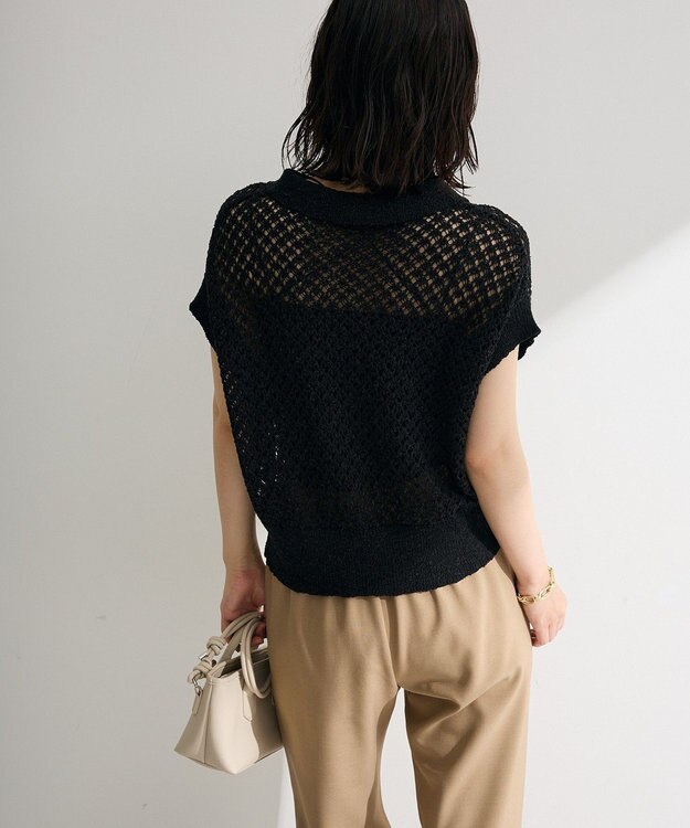 Green Parks 衿付き透かし編みニットプルオーバー Black