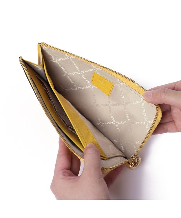 PELLE BORSA L字ファスナーコンパクト長財布 Minato ミナト 3500 イエロー