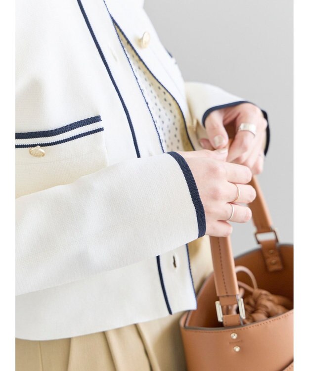 Te chichi ミラノリブ配色ラインカーディガン オフホワイト