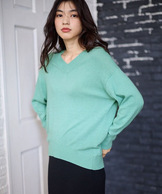 ANY 【手洗い可】イタリーヤーンウールカシミヤミックスＶネックプルオーバー ミント