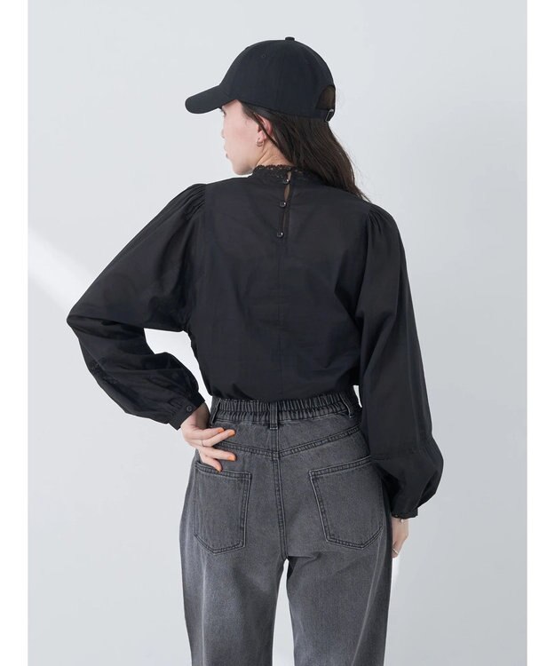 earth music&ecology ピンタックレースブラウス Black