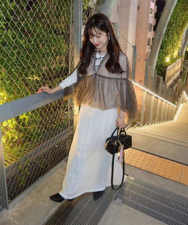 Green Parks リボンチュールデザインブラウス Khaki