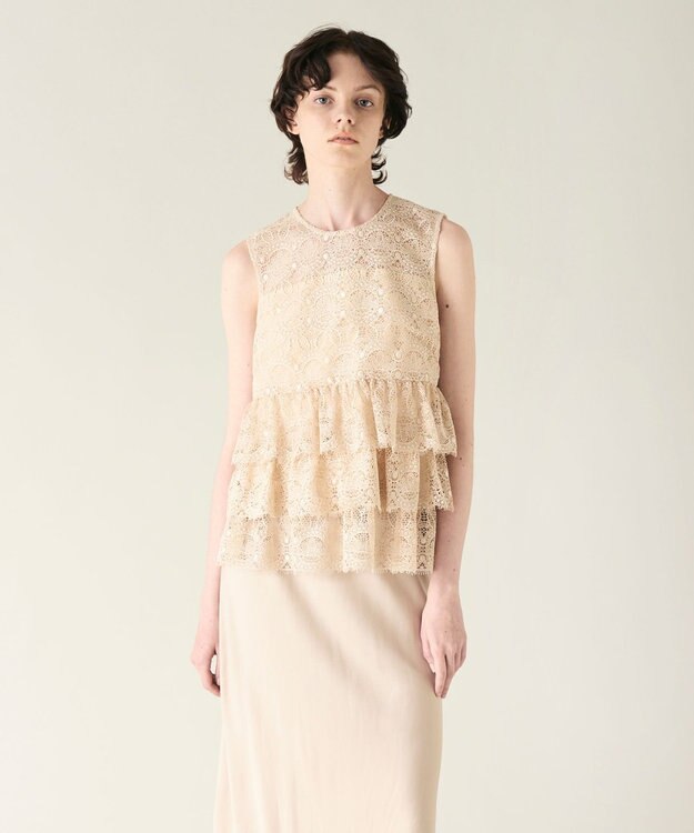 GRACE CONTINENTAL レースギャザートップ ベージュ