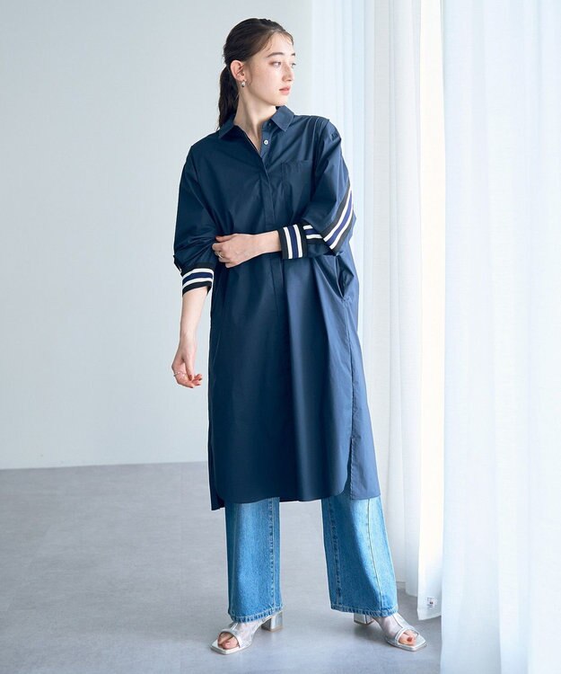 YECCA VECCA リブMIXシャツワンピース Navy