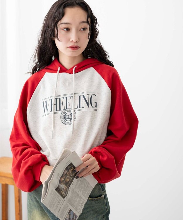 WEGO ラグランショートパーカー レッド