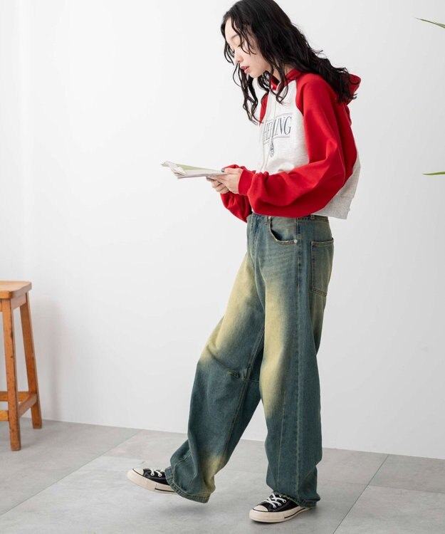 WEGO ラグランショートパーカー レッド