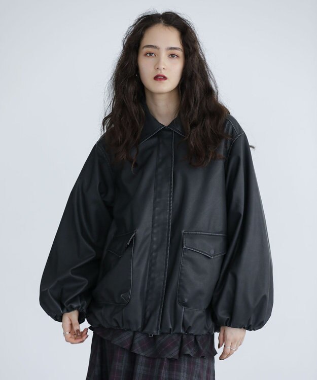 Green Parks ■ＥＳＣＡＲ　フェイクレザーバルーンブルゾン Black