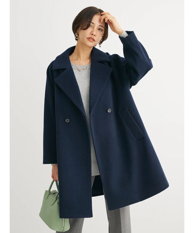 Green Parks ビーバー調テーラードカラーコート Navy