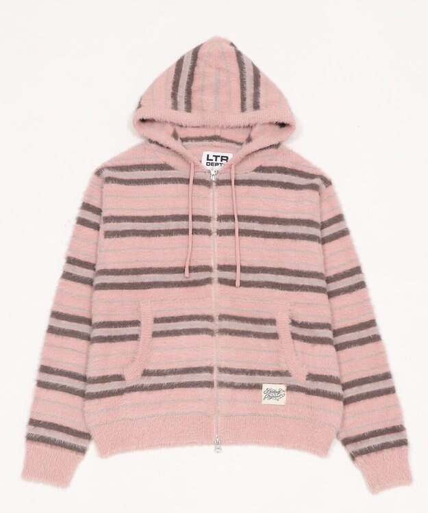 WEGO 【ユニセックス着用ITEM】シャギーボーダーニットパーカー ピンク