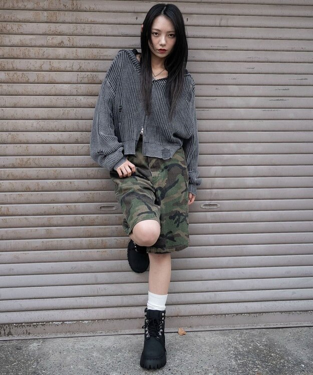 WEGO ダメージニットジップパーカー スミクロ