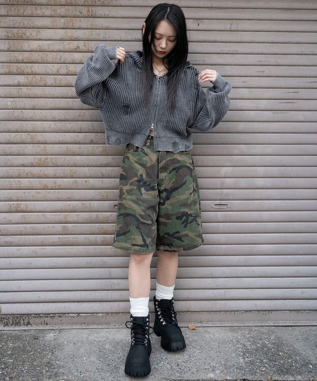 WEGO ダメージニットジップパーカー スミクロ