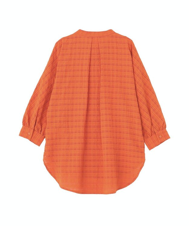 Green Parks シアーチェック７分袖シャツ Orange