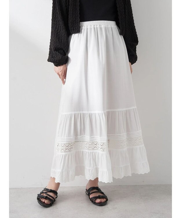 earth music&ecology レースティアードスカート Ivory