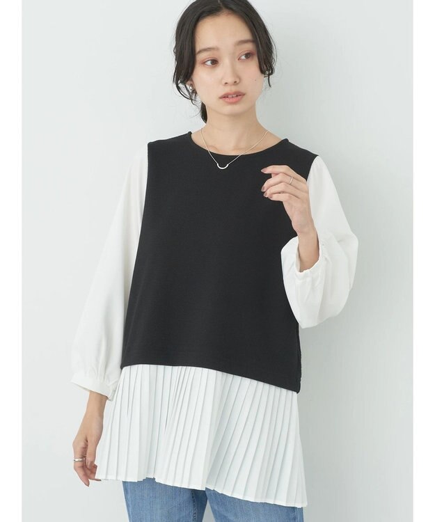 earth music&ecology プリーツドッキングプルオーバー Black