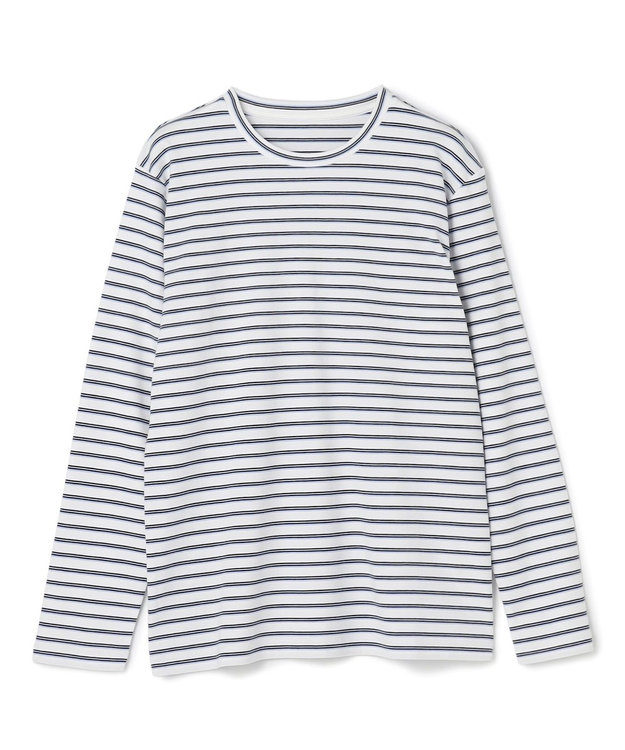 UNFILO コットンスムース レイヤードインナー ランダムボーダー(オフ×ブラック糸)