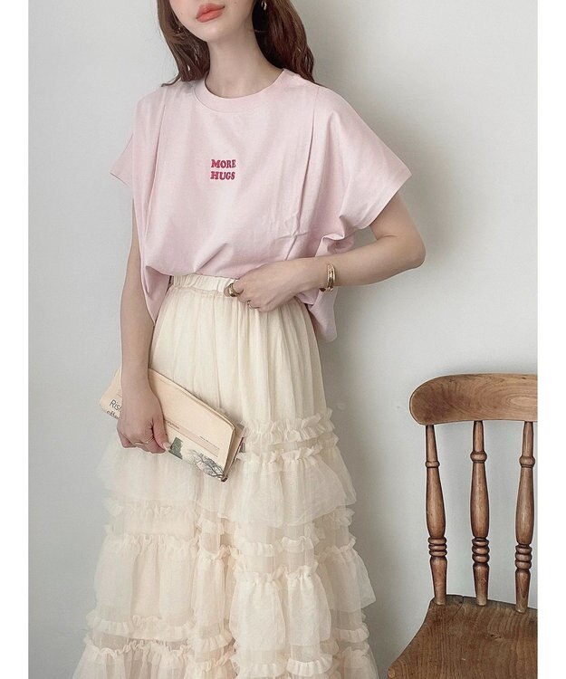 Green Parks ワンポイント刺繍タックＴシャツ Pink