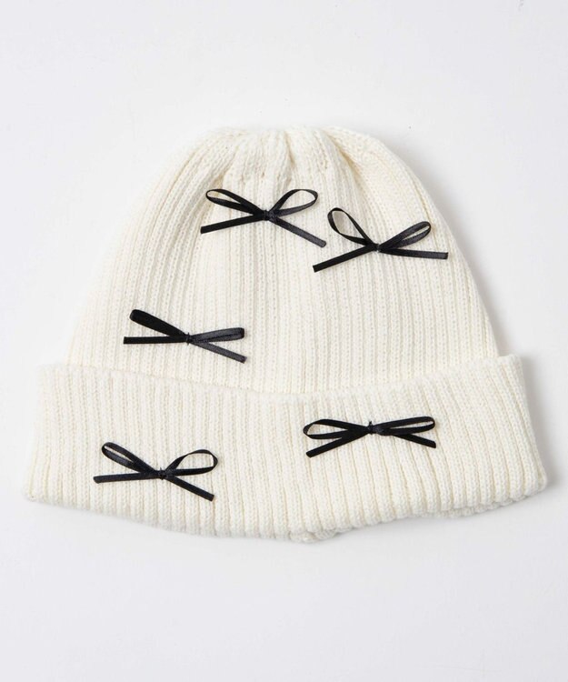 WEGO ribbon　knit　cap ホワイト