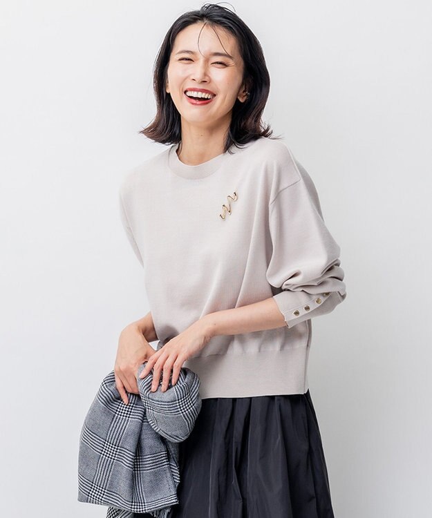 23区 【洗える】ウールコットンストレッチ ニット ベージュ系