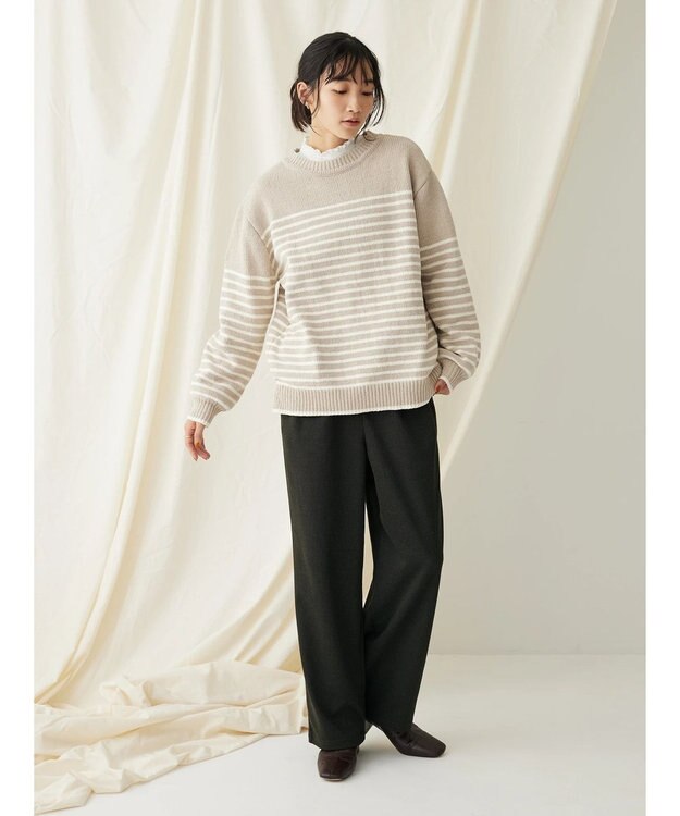 CRAFT STANDARD BOUTIQUE 洗えるモールニットボーダープルオーバー Gray Beige