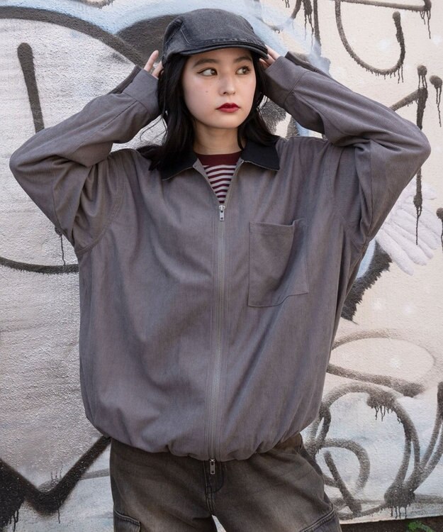 WEGO 【ユニセックス着用ITEM/MLサイズ展開】コーデュロイシャツジャケット ブラック中濃色