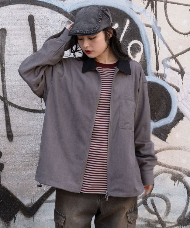 WEGO 【ユニセックス着用ITEM/MLサイズ展開】コーデュロイシャツジャケット ブラック中濃色