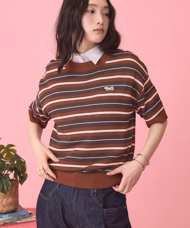 AMERICAN HOLIC 【PENNEY'S】レトロボーダー半袖ニット Orange