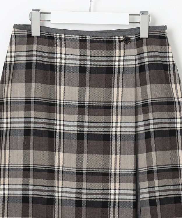 J.PRESS LADIES 【洗える】テトロンレーヨン/ウール milledタータン スカート ベージュチェック系