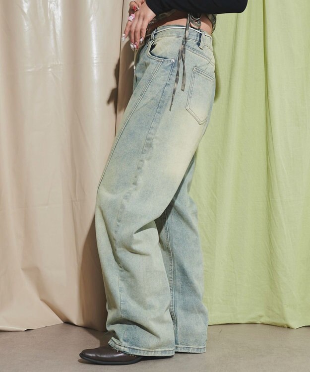 WEGO ウォッシュストリングデニム デニム淡色