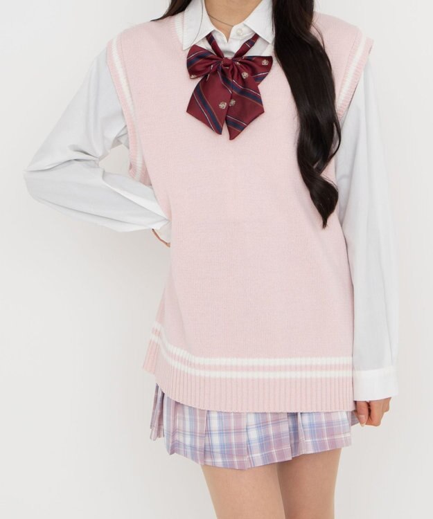 WEGO 【SCHOOLITEM】ラインスクールニットベスト ライトピンク