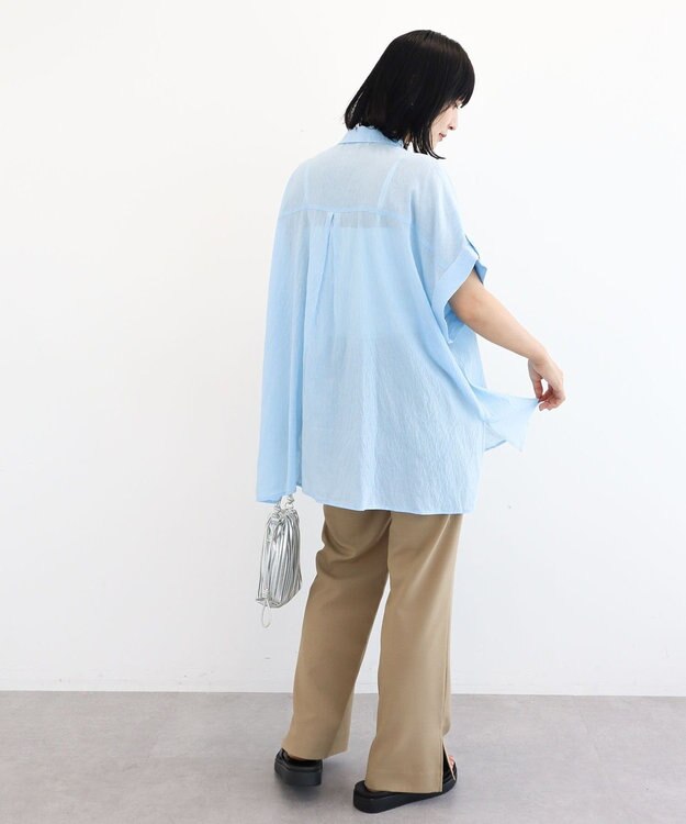 Green Parks タック入りオーバーサイズシャツ Sax