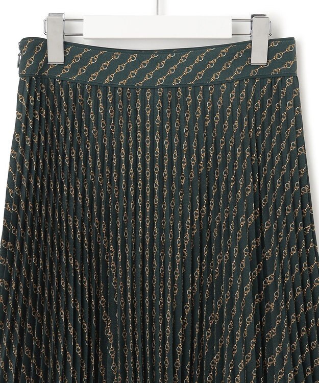 23区 【洗える】Ratti チェーンモチーフ プリーツスカート ダークグリーンプリント