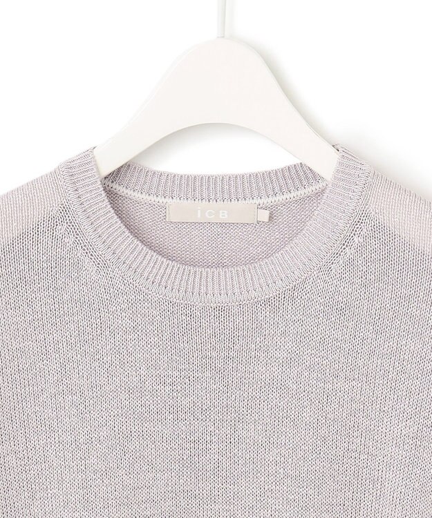 ICB L 【WEB限定カラーあり・洗える】ペーパーブレンドシャインニット 五分袖プルオーバー パールグレー系