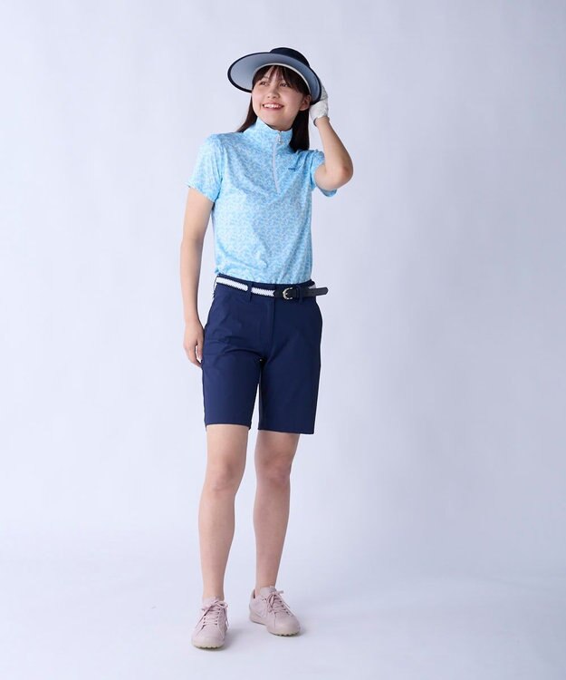 FILA GOLF／marie claire 【Marie claire sports】小花柄ハーフジップ半袖シャツ ブルー