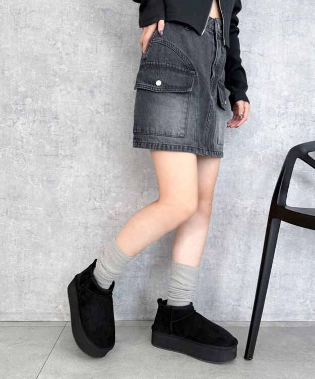 WEGO 【25年秋冬新作/あったかブーツ】厚底ムートンタッチブーツ ブラック