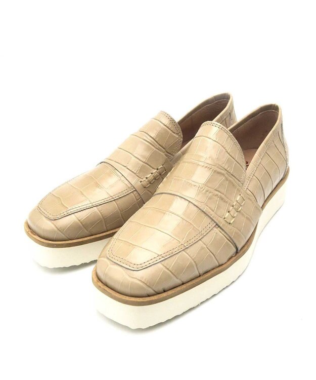 BONTRE 【BONTRE/ボントレ】スクエアトゥ厚底コインローファー/11051-OA ベージュクロコ