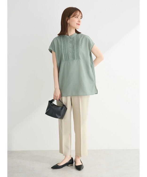 Green Parks ・ＥＬＥＮＣＡＲＥ　ＤＵＥ　ピンタックフレンチブラウス Khaki