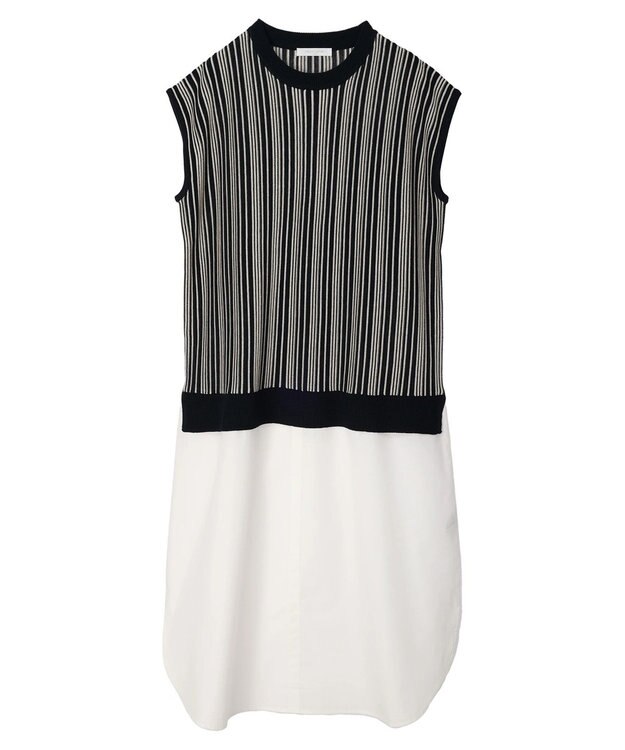 Green Parks ストライプ柄ニットドッキングワンピース Navy