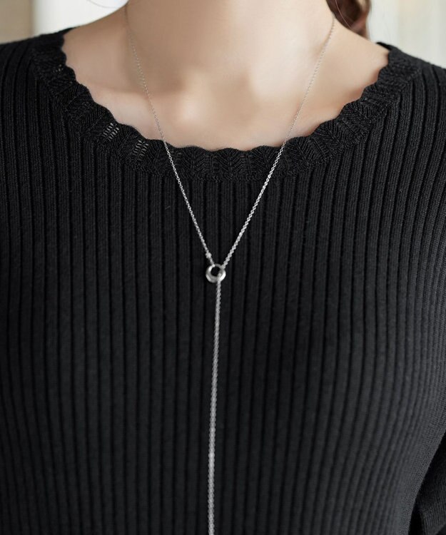 Tiaclasse リブ切替スカラップニットチュニック ブラック