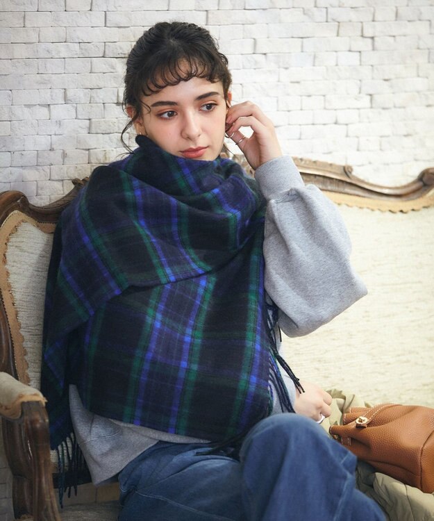 MOONBAT WEB限定【洗える】ミエル (miel) カシミヤ100％ チェックストール ブラック