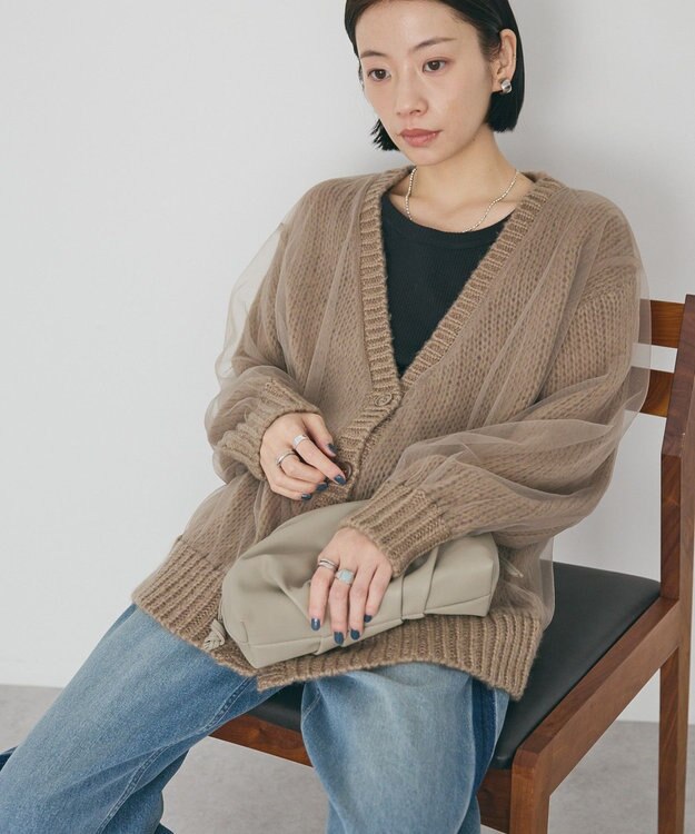 AMERICAN HOLIC チュールレイヤードカーディガン Gray Beige