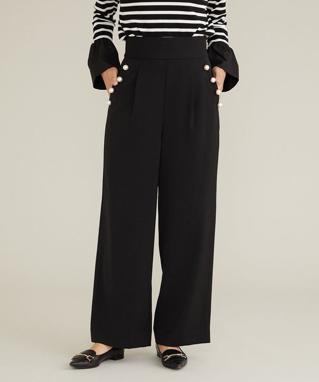 Feroux 【古畑星夏さん着用】パールポイントハイウエストセミワイド パンツ ブラック系