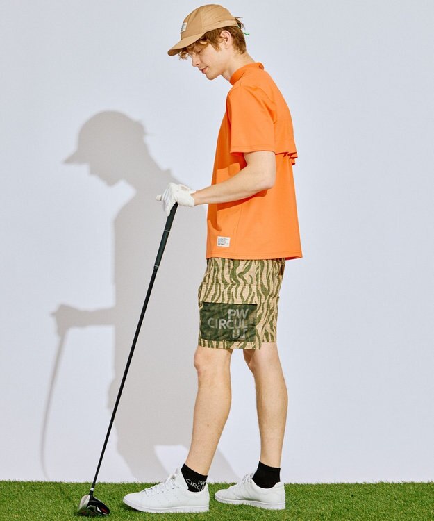 PW CIRCULUS 【吸水速乾 / ストレッチ】【MEN】ストレッチメッシュカノコ ベンチレーションモックT ゴルフ オレンジ系