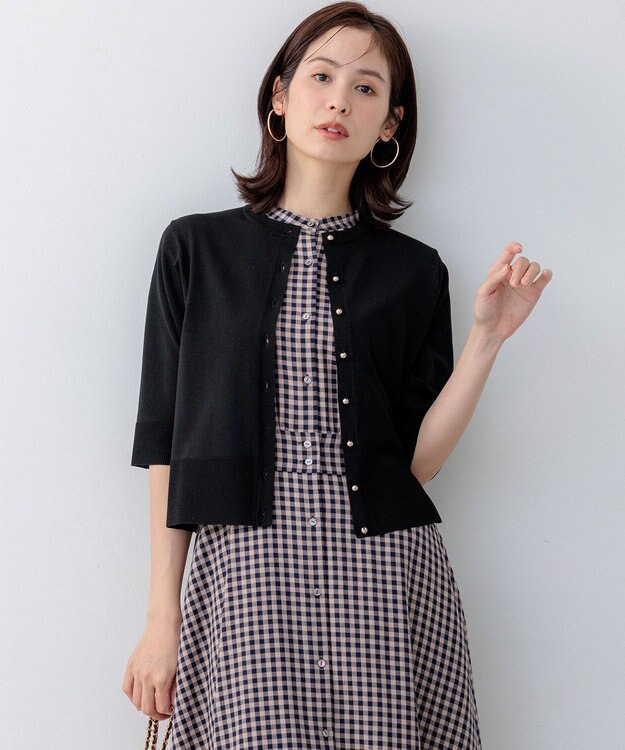 組曲 【先行予約】シアーニット5分袖 カーディガン ブラック系