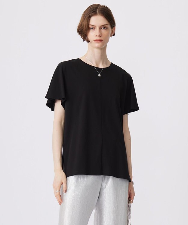 ICB 【接触冷感・UVケア・洗える】 ハイツイストスムース ケープデザインカットソー ブラック系