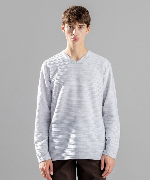 JOSEPH HOMME 【LEON 掲載】ストームリップル　Vネックカットソー ライトグレー系