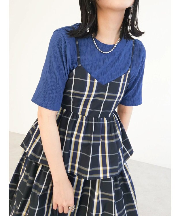 Green Parks ・ＳＵＧＡＲ　ＳＰＯＯＮ　チェックラッフルキャミワンピース Navy