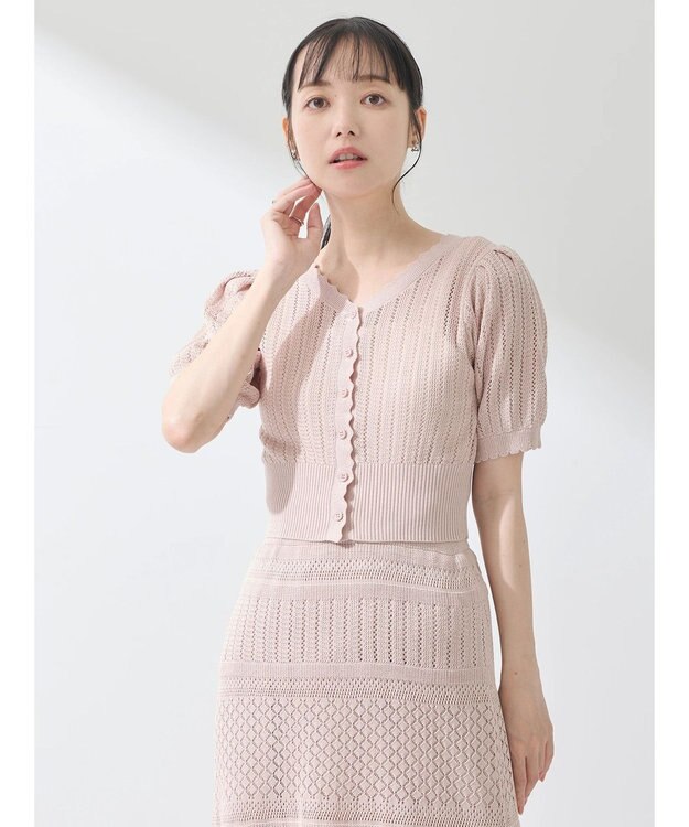 earth music&ecology ２点ＳＥＴ透かし編みカーディガン＋裾フレアスカート Pink