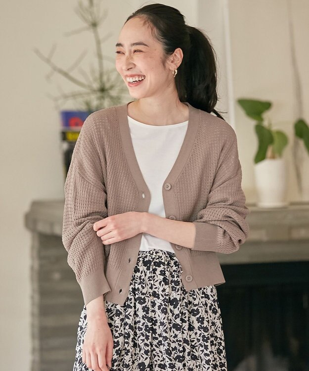 ANY 【洗濯機可】アイレットパターンカーデガン モカ