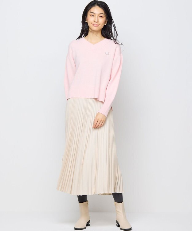 組曲 S レザーライクサテン プリーツスカート アイボリー系